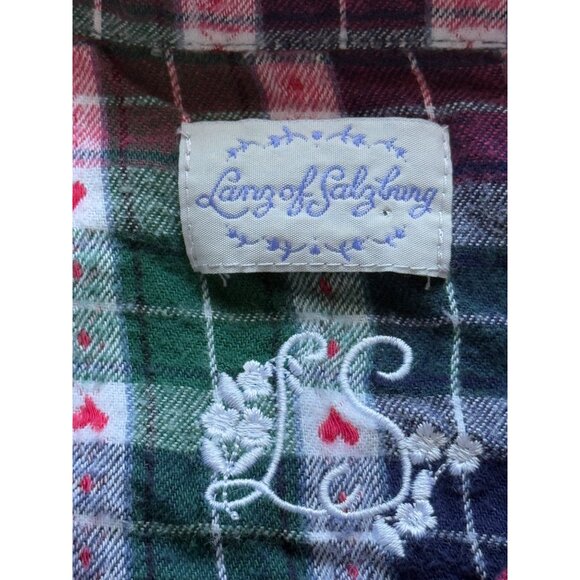 Lanz Of Salzburg Women's Plaid Flannel Pajama Top Button-Up Red Green Size S - Picture 4 of 9